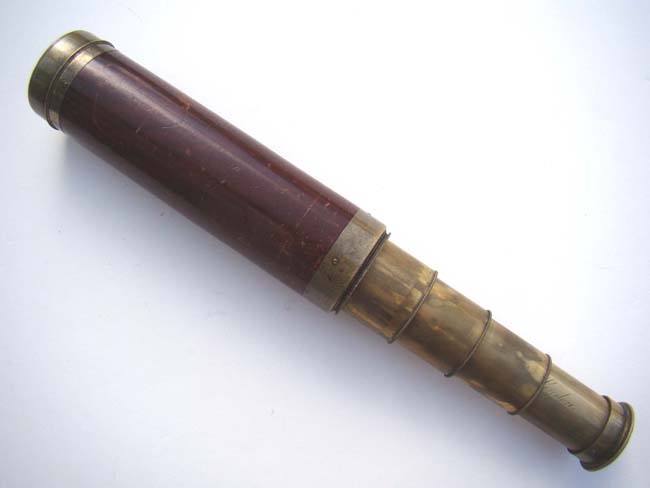 An antique four-draw mahogany barreled Telescope by Robert Mills of London circa 1820-1850. — image 3